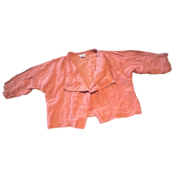 Citron Santa Monica Orange Crinkle Jacket M 65% Linen 35% Silk Open Front - Picture 8 of 8